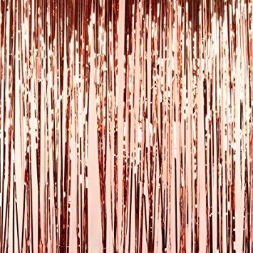 ROSE GOLD FRINGE CURTAIN Gold Bachelorette Party Decorations, Foil Decor, Rose Gold Bride, Gold Bachelorette Party, Rain Wedding, Curtain Backdrop, Trendy Door, Foil Curtain, Curtain Backdrops