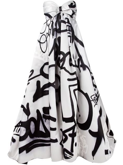 Shop Moschino graffiti print gown in Forty Five Ten from the world's best independent boutiques at farfetch.com. Shop 300 boutiques at one address. Long Gray Dress, Long Grey Dress, Black And White Evening Dresses, Long Dresses Black, Black And White Long Dresses, Gray Evening Gown, Graffiti Clothing, Long Strapless Dress, Dresses Black And White