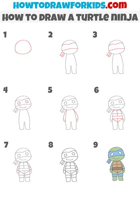 Ninja Turtle Doodle, Ninja Turtles Drawing Easy, How To Draw Ninja Turtles Step By Step, Tmnt Drawings Easy, Turtle Ninja Drawing, How To Draw Ninja Turtles, How To Draw Tmnt, Ninja Drawing Easy, Draw Ninja Turtles