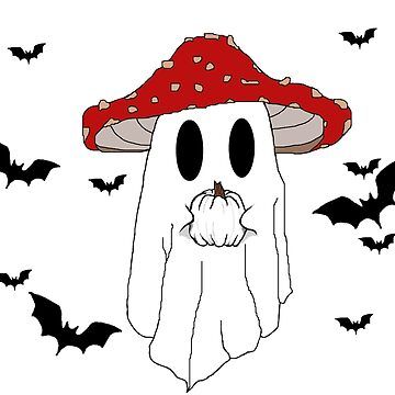 Ghost Mushroom Drawing, Ghost With Mushroom Hat, Cottagecore Ghost, Halloween Mushrooms, Spooky Mushroom, Ghost Mushroom, Mushroom Ghost, Halloween Mushroom, Excited For Fall