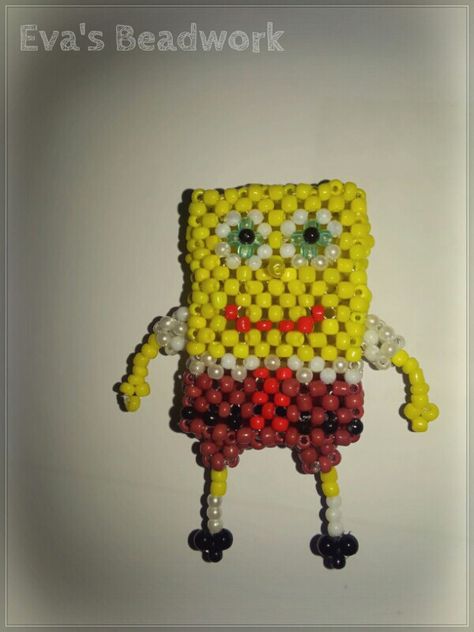 Beaded Spongebob Beaded Spongebob, Bead People, Pony Bead Projects, Pony Bead Crafts, Iphone Wallpaper Cat, Beaded Patterns, Blouse Casual Fashion, Beads Pictures, Beaded Keychain