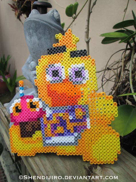 Chica from FNAF | Bead Sprite by Shendijiro.deviantart.com on @DeviantArt  Fnaf Chica plush perler / hama bead Fnaf Perler Beads, Chica Plush, Fnaf Crafts, Easy Perler Beads Ideas, Fuse Bead Patterns, Perler Art, Perler Bead Templates, Diy Perler Bead Crafts, Hama Bead