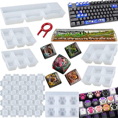 Amazon.com: Keycaps Epoxy Resin Casting Molds Set for Mechanical Gaming Keyboard Polymer Clay Crafts 6 Silicone Trays with Key Puller: Kitchen & Dining Keyboard Caps, How To Make Resin, Resin Creations, Silicone Tray, Key Caps, Resin Clay, Casting Resin Molds, Epoxy Resin Crafts, Resin Projects