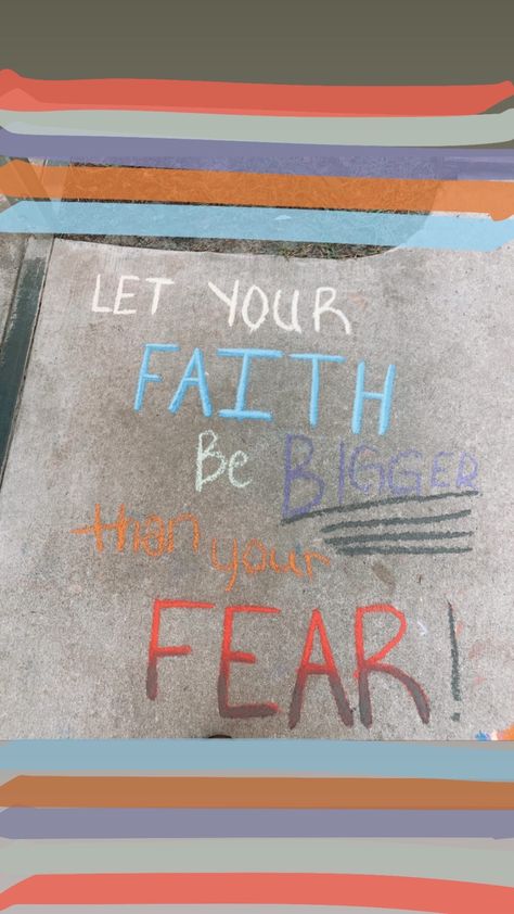 Chalk Art Christian, Inspiring Chalk Art, Christian Sidewalk Chalk Art, Jesus Chalk Art, Inspirational Chalk Art, Christian Parking Spot Painting, Christian Chalk Art, Sidewalk Games, Faith Bigger Than Fear