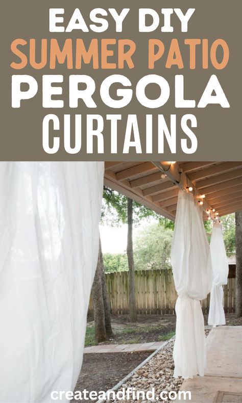 DIY patio pergola curtains. Pergola Curtains Ideas, Pergola Curtains Outdoor Diy, Easy Diy Pergola, Pergola With Curtains, Patio Pergola Ideas, Inexpensive Curtains, Outside Curtains, Outdoor Drapes, Outdoor Curtains For Patio