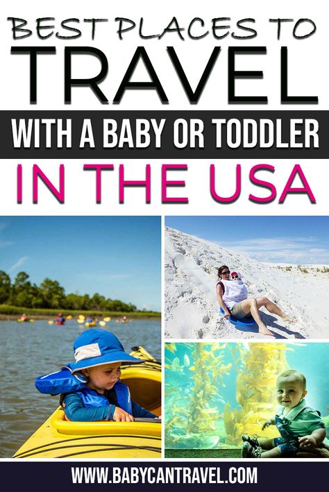 Looking for inspiration on the best places in the US to travel with a baby or toddler? Here are over 20 places in the US that are perfect for travel with babies or toddlers. Some are specifically listed as best places to travel in the US with toddlers and some are both. Time to get inspired! #toddletravel #bestplacestotravel #babytravel Infant Friendly Vacations, Vacation With Infant, Best Trips With Toddlers, Toddler Vacation Ideas, Vacation With Toddler, Best Vacations With Toddlers, Best Us Vacations, Travel With Toddler, Places To Take Toddlers