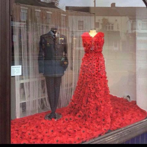 A wedding shop in Wigan, England Rememberance Ideas, Bridal Display, Remembrance Day Quotes, Bridal Shop Ideas, Remembrance Day Art, Poppy Craft, Remembrance Poppy, Royal British Legion, Dress Display