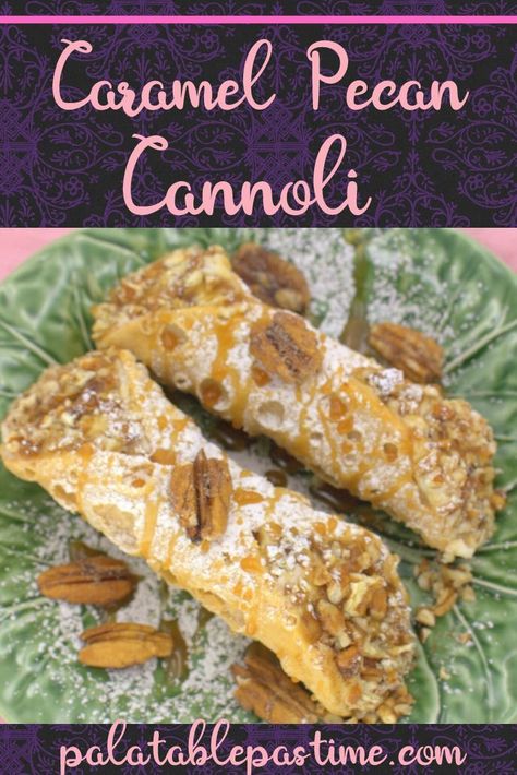 Caramel  pecan cannoli are Sicilian style Italian pastries filled with sweetened ricotta  cheese, chopped soft caramel bits and crunchy cinnamon pecans. Mini Bites Appetizers, French Food Recipes, Chocolate Covered Strawberry Cake, Cannoli Filling, Cannoli Recipe, Sicilian Style, Caramel Bits, Cinnamon Pecans, Italian Recipes Dessert