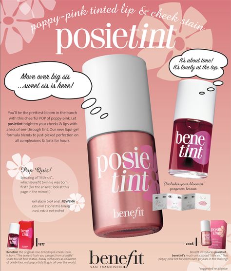 I love Posie and Bene tints. Use them on cheeks and lips for a subtle flush of colour. Play Tint Benefit, Posie Tint, Benefit Cheek Tint, Bene Tint, Benefit Lip Stain, Benefit Lip And Cheek Tint, Benefit Benetint Cheek & Lip Stain, Lip And Cheek Stain, Cheek Stain