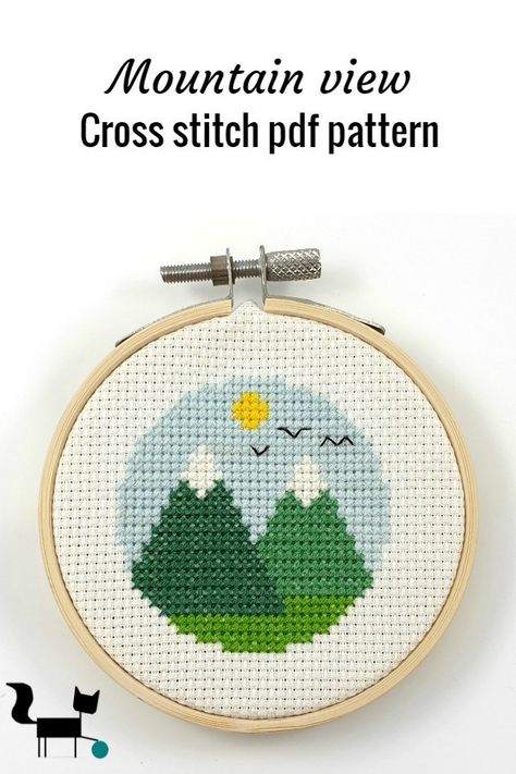 Cross Stitch Mountain Pattern, Cross Stitch Patterns Mountains, Easy Cross Stitch Patterns For Beginners, Cross Stiches Ideas Easy, Cross Stitch Patterns Beginner, Cross Stitch Designs Pattern, Cross Stitch Mountains, Cross Stitch Scenery, Mountain Cross Stitch Pattern