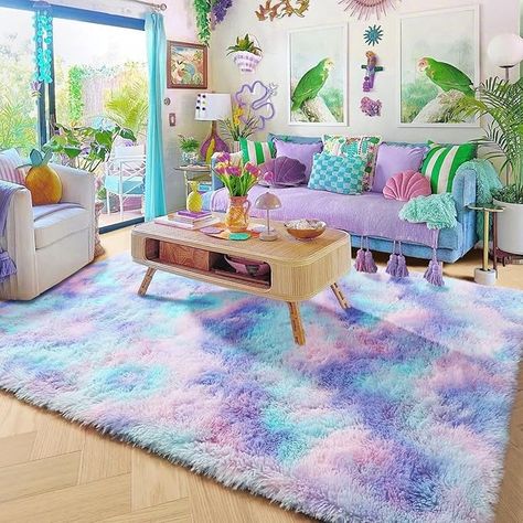 Blue Purple Rainbow Rugs for Girls Bedroom Aesthetic,5x7 Rug, Kawaii Mermaid Area Rug for Kids Room, Unicorn Rug for Nursery, Shaggy Plush Fluffy Carpet for Playroom, Cute Room Decor for Baby.
Cozy Area: With a furry appearance and soft texture, our rugs not only add a unique taste but also offer warmth and comfort between your families and the cold floor, which makes this decorative rug more practical. Rugs For Girls Bedroom, Purple Kids Room, Purple Girls Bedroom, Rainbow Rugs, Rug For Nursery, Purple Girls Room, Rug For Kids Room, Purple Room Decor, Rug For Kids