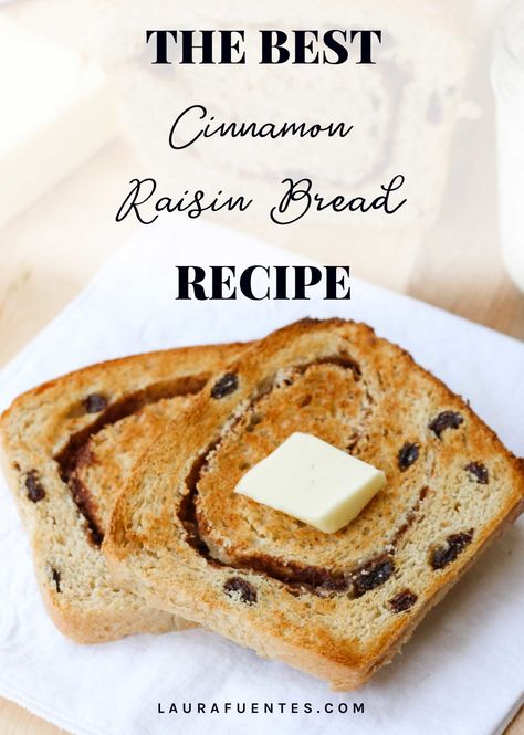 Every slice of this cinnamon raisin bread recipe is laced with plump raisins and the perfect cinnamon swirl. Cinnamon Bread Machine, Homemade Cinnamon Raisin Bread, Raisin Bread Recipe, Cinnamon Swirl Bread Recipe, Cinnamon Raisin Bread Recipe, Swirl Bread Recipe, Cinnamon Bread Easy, Cinnamon Bread Recipe, Diy Cinnamon