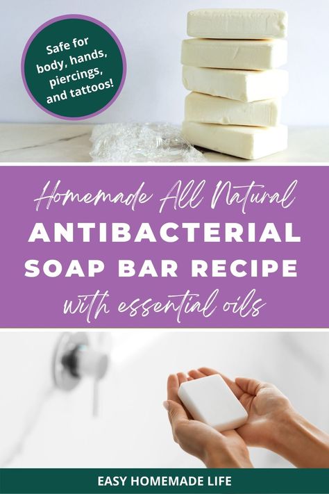 This antibacterial soap recipe with essential oils is a safe and gentle way of cleaning your hands with all-natural ingredients. Make a quick melt and pour soap bar recipe at home with 5 simple steps in 10 minutes or less. Making Bar Soap, Homemade Hand Soap, Antibacterial Essential Oils, Diy Hand Soap, Lotion Bars Recipe, Natural Hand Soap, Homemade Bar, Savon Diy, Handmade Soap Recipes