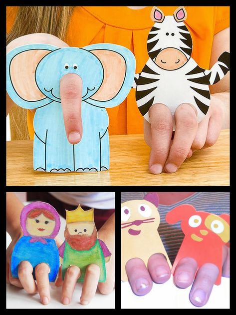 Finger Puppets, Free Printables. Animal Finger Puppets, Finger Puppet Patterns, Puppets For Kids, Puppets Diy, Baby Sitting, Puppet Patterns, Paper Puppets, Puppet Crafts, Art N Craft