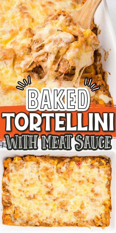 Tortellini With Meat Sauce, Baked Cheese Tortellini, Italian Casseroles, Baked Tortellini Alfredo, Cream Cheese Pasta Sauce, Baked Tortellini Recipes, Meaty Pasta, Cheesy Baked Tortellini, Easy Tortellini Recipes