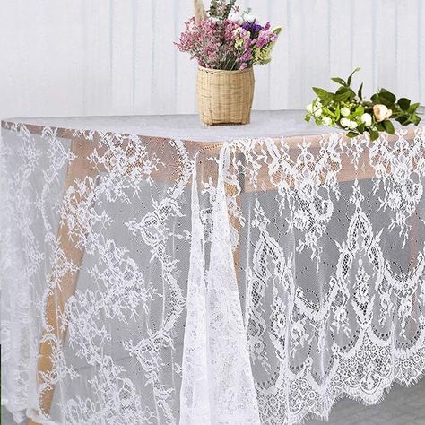 Amazon.com: White Lace Tablecloth 60 × 120 Inch for Rustic Boho Wedding Bridal Shower Party Decoration, Classy Rectangle Overlay Long Vintage Embroidered Reception Table Cloth Decor : Home & Kitchen Larry Wedding, Lace Tablecloth Wedding, Lavender Farm Wedding, Table Covers Wedding, Lace Table Cloth, Loveshack Fancy, Romantic Candle Light Dinner, Backyard Birthday Parties, Halloween Tablecloth