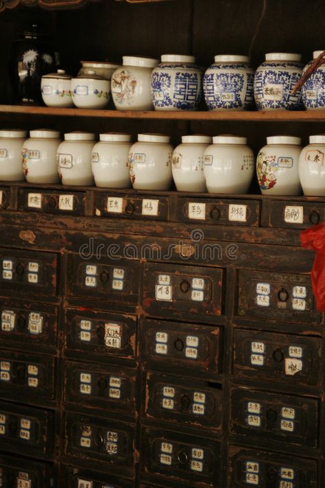 Chinese Medicine Asthetic, Chinese Herbalist Aesthetic, Chinese Apothecary Aesthetic, Ancient Chinese Medicine, Chinese Medicine Cabinet, Vintage Medicine Aesthetic, Japanese Apothecary, Chinese Medicine Design, Chinese Tea Shop