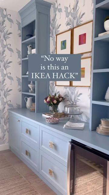 Ikea Office Hack, Masculine Home Offices, Ikea Hacks Ideas, Billy Ikea, Tv Shelf, Ikea Hack Ideas, Side Table Decor, Ikea Billy, Blue Furniture