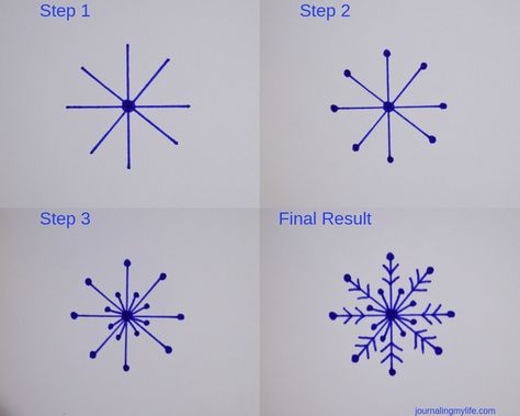 How To Doodle Simple Snowflakes • Journaling My Life Snowflake Doodles Simple, Simple Snowflake Drawing, How To Draw Snowflakes, Draw Snowflake, Snowflake Doodle, Doodle Simple, How To Doodle, Snowflakes Drawing, Christmas Doodle