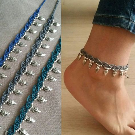 Anklet Macrame, Macrame Anklet, Anklets Diy, Crochet Handles, Ankle Bracelets Diy, Diy Fabric Jewellery, Macrame Bracelet Patterns, Anklets Boho, Beaded Jewelry Tutorials