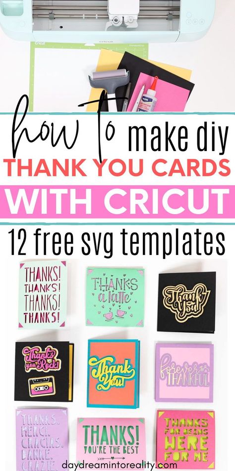 In today's tutorial, you will learn to make wonderful thank you cards with your Cricut Maker or Explore machine. I will also be providing you with 12 free thank you card templates so Silhouette Thank You Cards, Free Cricut Thank You Card Templates, Cricut Thank You Cards Ideas, Diy Thank You Cards Cricut, Thank You Card Svg Free, Easy Cricut Cards For Beginners, Free Svg Thank You Cards For Cricut, Cricut Card Svg Free, Thank You Card Cricut Free Svg