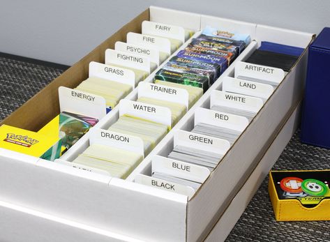 What size of card box do you need to store your card collection? BCW offers card boxes with one to five rows. Tcg Storage Diy, Trading Cards Storage Ideas, Pokemon Card Storage Diy, How To Organize Pokemon Cards, Organize Pokemon Cards, Pokemon Cards Organization, Organizing Pokemon Cards, Pokemon Card Organization Ideas, Pokemon Card Organization