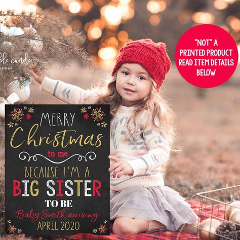 Gold Photoshoot, Holiday Chalkboard, Second Baby Announcements, Pregnancy Announcement Big Sister, Big Sister Announcement, Christmas Baby Announcement, Baby Announcement Pictures, Pregnancy Announcement Photos