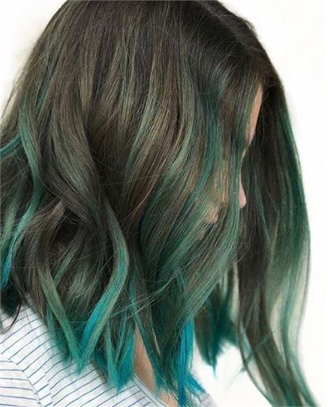 20 Hairstyles that Will Make You Green with Envy - Inspiration - Modern Salon Green Hair Streaks, Green Hair Ombre, Green Hair Color Ideas, Hair Color Green, Green Hair Color, Emerald Green Hair, Green Hair Dye, Hair Color Streaks, Teal Hair