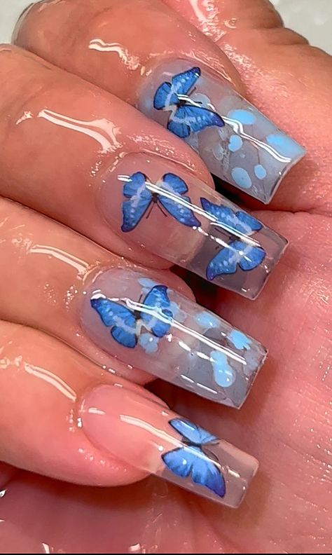 Blue Butterfly Nails, Quince Blue, Quince Stuff, Butterfly Nails, Nail Blue, Blue Pin, Follow My Instagram, Nails Inspo, Blue Butterfly