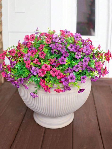 4pcs-Artificial Faux Plants Flowers Outdoor Spring Summer Decoration, Fake Purple Silk Daisy Eucalyptus Realistic UV Resistant For Outside Home Planter Porch Patio Garden Window Yard Decor | SHEIN USA Artificial Flowers Outdoors, Fake Plants Decor, Backyard Garden Landscape, Plants Decor, Spring Summer Decor, Outdoor Flowers, Garden Windows, Artificial Flower Arrangements, Plants Flowers