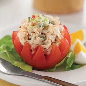 Crab Louis Stuffed Tomatoes Recipe | Cold appetizers | Hannaford Stuffed Tomatoes Recipes, Crab Louis, Tomato Appetizers, Tomatoes Recipes, Stuffed Tomatoes, Crab Stuffed, Printable Recipes, Tomatoes Recipe, Cold Appetizers