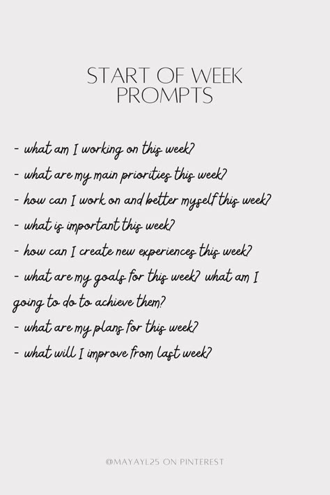 New Week Journal Prompts, 5 Min Journal Prompts, Weekly Journal Prompts, Morning Journal Prompts, Mindfulness Journal Prompts, Morning Journal, Journal Inspiration Writing, Healing Journaling, Gratitude Journal Prompts