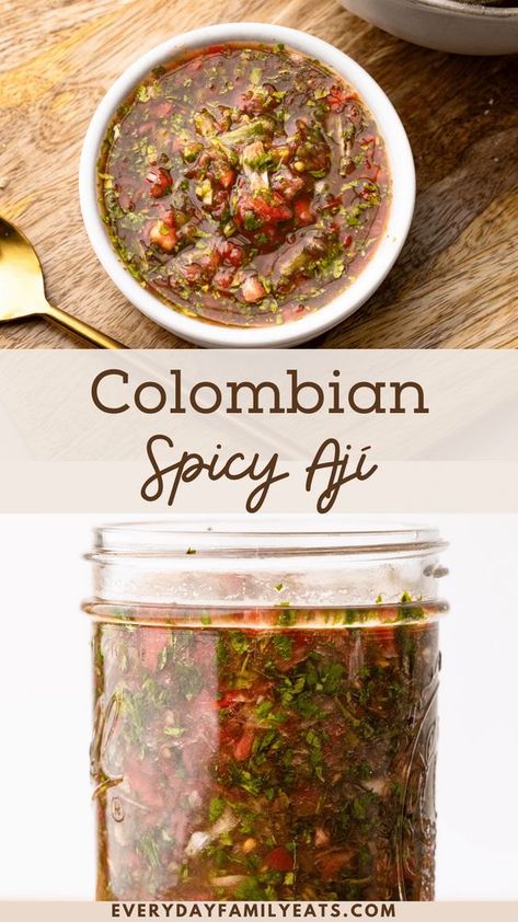 This zesty Colombian Aji is bursting with flavor, made with tomatoes, peppers, onions, and cilantro is a fantastic condiment to have on hand. Peppers In Adobo Sauce Recipes, Colombian Aji, Colombian Food, Adobo Sauce, Chili Peppers, Adobo, Grilled Meat, Spicy Recipes, Chili Pepper