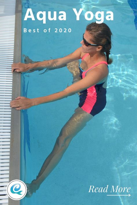 Aqua Barre Workout, Pool Yoga Water Exercises, Water Yoga Exercises, Pool Excercises Workouts, Water Yoga Poses, Swimming Exercises, Yoga Content, Yoga For Knees, Water Aerobics Workout