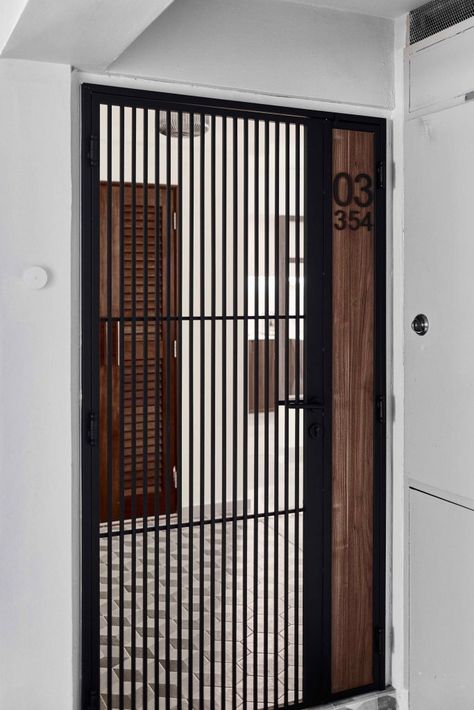 290C Bukit Batok East - The Happitat Minimal Grill Design, Metal Grill Door Design, Grille Door Design, Door Metal Design, Gate Door Design, Door Grill Design, Safety Doors, Security Door Design, Door Grill