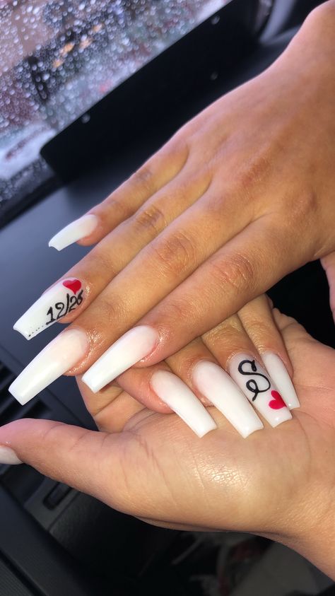 Initial Nails, Boyfriend Initials, Different Nail Designs, White Acrylic Nails, Unique Acrylic Nails, Baby Themes, Acrylic Nails Coffin Short, Pink Acrylic, Acrylic Nails Coffin