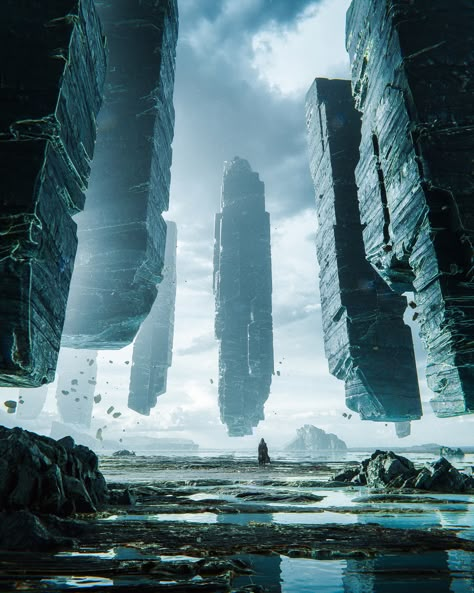 ArtStation - Guiding Pillars Sci Fi Landscape, Surreal Landscape, Space Fantasy, Landscape Concept, Fantasy Concept, Alien Worlds, Fantasy Places, Art Landscapes, Fantasy Art Landscapes