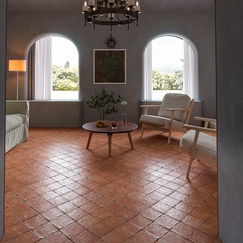 Terracotta Kitchen Floor, Spanish Floor Tile, Terracotta Tile Floor, Organic Modern Bedroom, Terracotta Flooring, Cotto Tile, Terracotta Floor Tiles, Tiles Living Room, Terracotta Tile