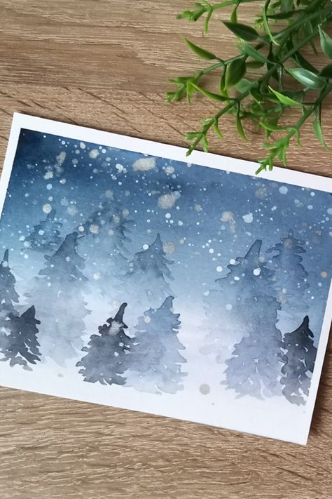 Watercolor Christmas Cards Ideas Simple Tutorial, Easy Watercolor Christmas Cards Diy, Watercolor Christmas Cards Ideas Simple, Easy Watercolor Christmas Cards, Easy Watercolor Christmas, Nanowrimo 2023, Easy Christmas Cards, Hand Painted Christmas Cards, Watercolor Christmas Cards Diy