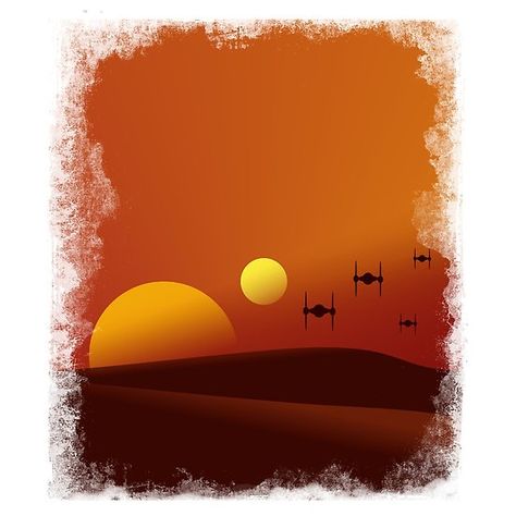 TATOOINE SUNSET Tatooine Wall Mural, Tatooine Drawing, Tatooine Mural, Tatooine Painting, Tatooine Aesthetic, Tatooine Art, Star Wars Sunset, Star Wars Baby Nursery, Tatooine Sunset