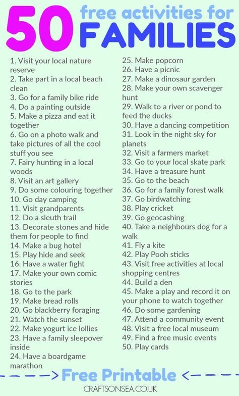 Save money and have fun with this list of 50 free activities for families as recommended by parents. Includes a printable list too! Things To Do With Family, Uppfostra Barn, Permainan Kerjasama Tim, Free Family Activities, Family Bonding Activities, Family Fun Night, Bonding Activities, Smart Parenting, Stuck At Home