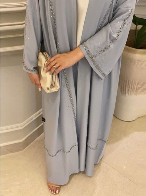 Light Blue Abaya, Dubai Abaya Design, Arabic Abaya, Khaleeji Abaya, Blue Abaya, Arabic Designs, Abaya Designs Latest, Abaya Fashion Dubai, Abaya Outfit