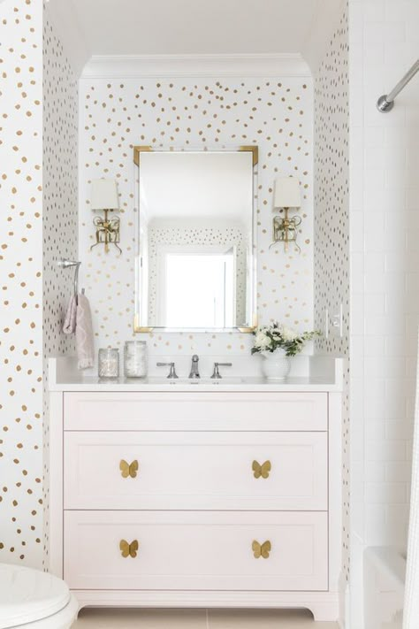 Butterfly Knobs Bathroom Vanity Wallpaper Girl Bathroom Decor, Girl Bathroom, Girl Bathrooms, Design Blogs, Bath Girls, Girls Bathroom, Bathroom Wallpaper, Bathroom Designs, Bathroom Kids