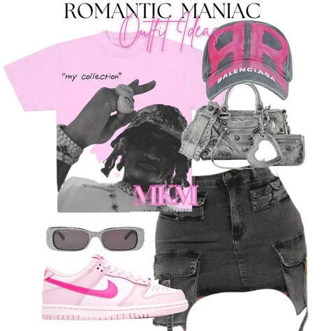 Pink Graphic Tee With Graphic Print, Pink Graphic Tee Outfit Black Women, Black And Pink Graphic Tee, Pink Branded T-shirt For Streetwear, Pink Cropped T-shirt With Graphic Print For Streetwear, Gender Reveal Outfit, Dunk Outfit, Cute Highschool Outfits, Cute Birthday Outfits