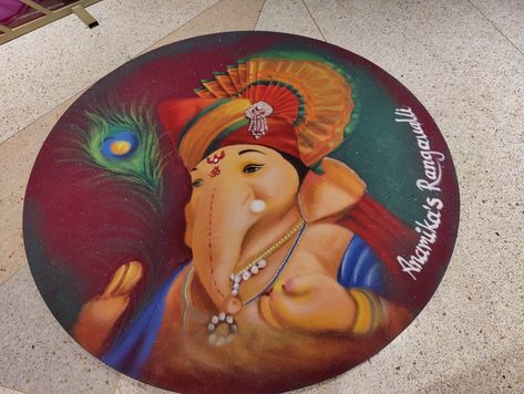 Rangoli Competition, Drawing Colourful, Ganpati Rangoli, Sanskar Bharti Rangoli Designs, Ganesh Rangoli, Ganesha Rangoli, Ganpati Festival, Ganesh Art Paintings, Mickey Cakes