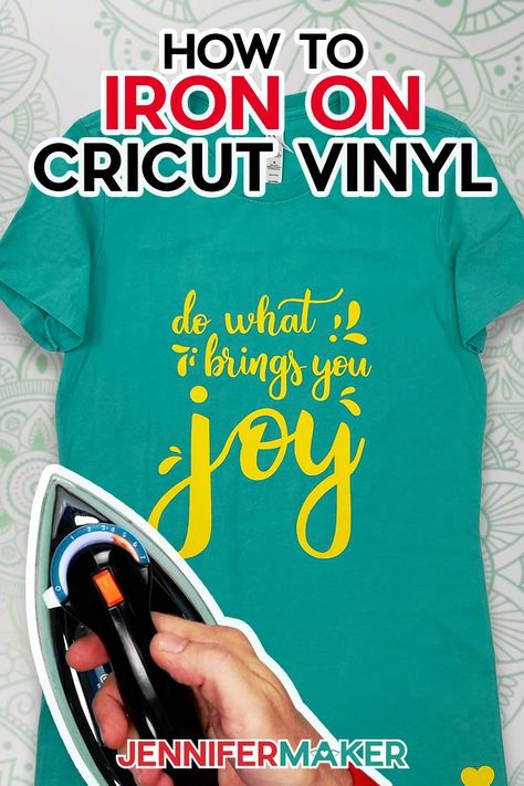 Learn how to iron on Cricut vinyl with a home iron to create custom t-shirts and other projects without a fancy heat press! Cricket Iron On Projects, How To Do Iron On Vinyl With Cricut, How To Cricut Iron On Vinyl, Iron On Vinyl Cricut T Shirts Ideas, Cricut Iron On Tutorial, Cricut Projects Vinyl T Shirts, Iron On Vinyl Projects, Iron On Vinyl Cricut, Cricut Learning