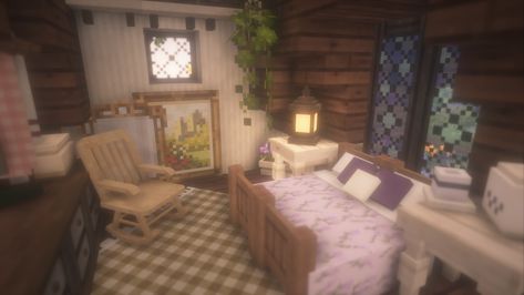 cozy purple bedroom! Texture: Mizuno's 16 Craft Ikuyuk's Botanic Collection CIT's: Mizuno's 16 Craft Ferncraft Ghoulcraft Kaydicraft 1.4 Hananacraft Heritage Granny's Corner Garden Breeze Moondrop #minecraft #mizunos16craft #ghoulcraft #cottagecore #minecraftbuilds #aesthetic #bedroomaesthetic Cozy Purple Bedroom, Minecraft Chair, Minecraft Bedrooms, Bedroom Texture, Bedroom Cottagecore, Bedroom Minecraft, Aesthetic Minecraft Builds, Cottagecore Minecraft, Cottagecore Bedroom