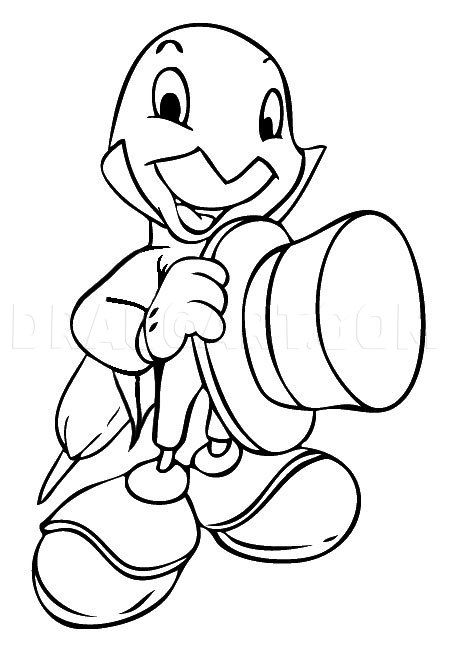 How To Draw Jiminy Cricket, Step by Step, Drawing Guide, by Dawn | dragoart.com Pinocchio Coloring Pages, Disney Characters Christmas, Mouse Drawing, Easy Drawings For Beginners, Jiminy Cricket, Bunny Coloring Pages, Black And White Cartoon, Do The Right Thing, Disney Wall