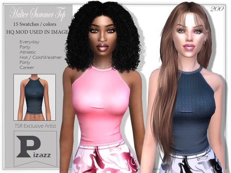 The Sims Resource - Halter Summer Top Halter Neck Blouses, Nice Bikinis, Strapless Crop Top, Halter Tank, Female Clothing, Sims 4 Game, Ts4 Cc, Cc Finds, Sims 4 Cc