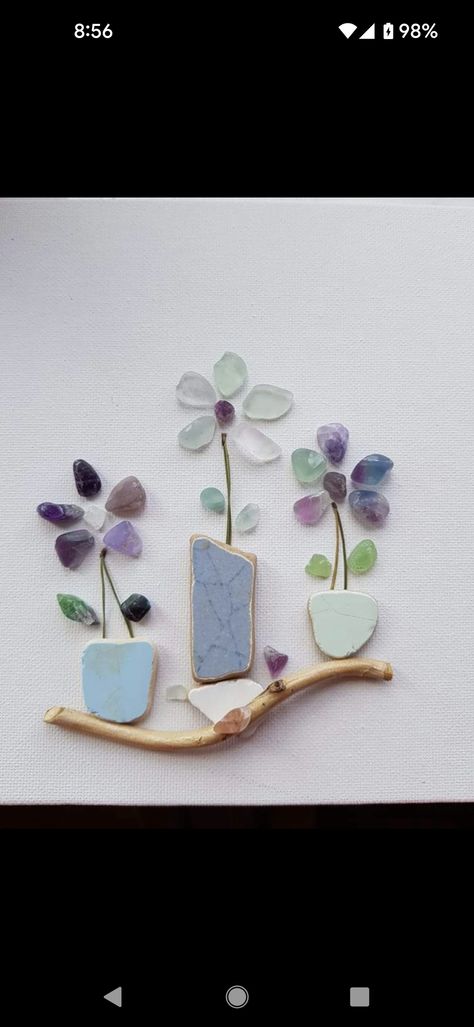 Seaglass Art Ideas, Sea Glass Cross, Flower Sea Glass Art, Seaglass Birds On A Branch, Seaglass Flowers Sea Glass Art, Bird Sea Glass Art, Sea Glass Art Beach Scene, Sea Glass Artwork, Seaglass Art